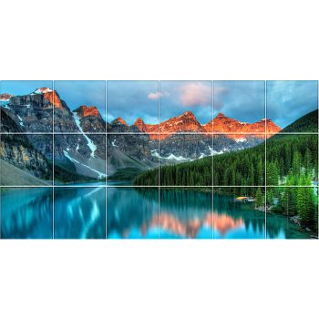Tile mural of Moraine Lake and mountain peaks – decorative ceramic tile Tile mural of Moraine Lake and mountain peaks – decorative ceramic tile