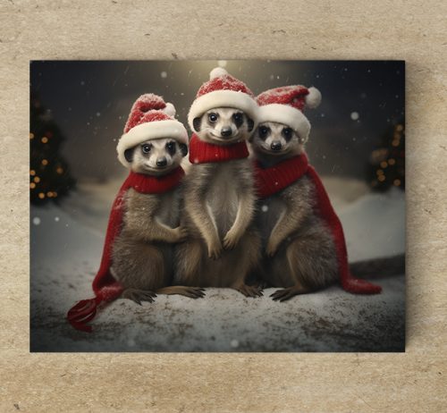Santa meerkats tile trivet