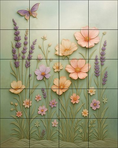 Ceramic tile mural - wild flowers
