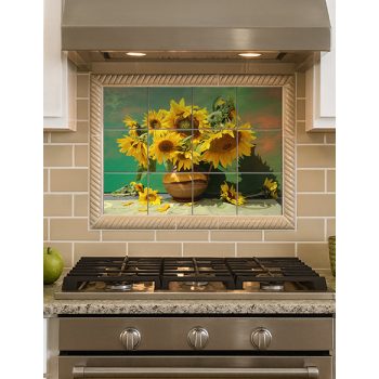 Sunflowers in vase ceramic tile mural still life