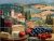 Tile mural with Tuscan landscape, grapes, tomatoes, cheese and wine