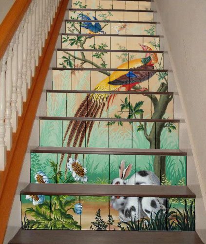 Homloklap csempe lépcsőre - színes madarak