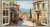Mediterranean window tile mural – Tuscan street with floral houses and scenic hill view