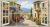 Mediterranean window tile mural – Tuscan street with floral houses and scenic hill view