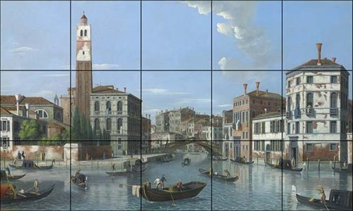 Velence csempekép a Canal Grande csatornával, gondolákkal és reneszánsz palotákkal