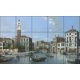 Venetian tile mural featuring the Grand Canal, gondolas, stone bridge, and historic buildings – ideal wall art for Mediterranean-style interiors.