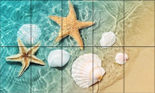 Tile mural - Starfish and seashell