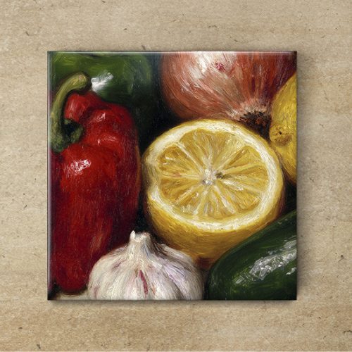 Edényalátét dekorcsempe - zöldségek és citrusok