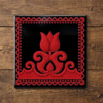 Ceramic tile mural with Hungarian folk art tulip motif