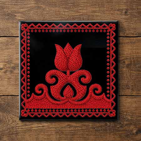 Ceramic tile mural with Hungarian folk art tulip motif