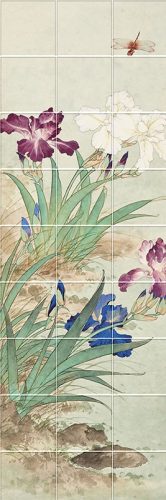 Ceramic tile mural - insects - Dragonfly and irises 