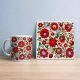 Matyó pattern tile trivet and ceramic mug with colorful Hungarian folk floral motifs