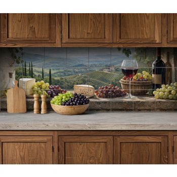 ceramic tile mural with tuscan still life wine and grapes