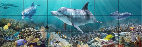 Tile mural - water world - dolphins 