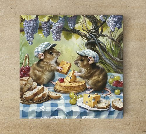 Mice having picnic  - ceramic tile trivet