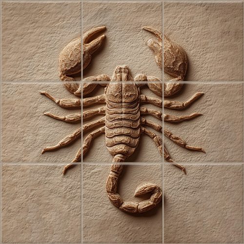 Tile mural with longhorn skull and wooden background