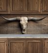 Tile mural with longhorn skull and wooden background