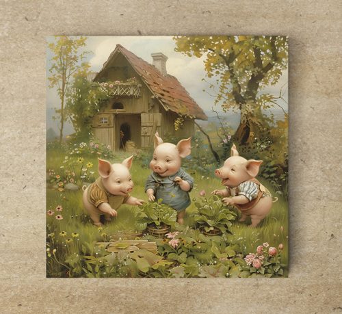 Three little pigs - ceramic tile trivet