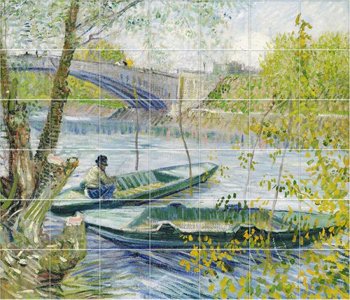 Horgászat tavasszal - fürdőszobai mozaik csempe Vincent Van Gogh festménye után