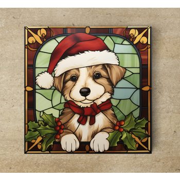 Dog in Santa hat tile trivet Dog in Santa hat tile trivet
