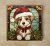 Dog in Santa hat tile trivet