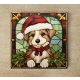 Dog in Santa hat tile trivet