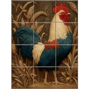 Tile mural with rooster and wheat in rustic style Tile mural with rooster and wheat in rustic style