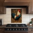 Tile mural with rooster and wheat in rustic style