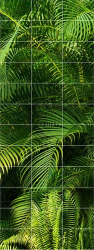 Dense green jungle with palm leaves and ferns – tropical tile mural