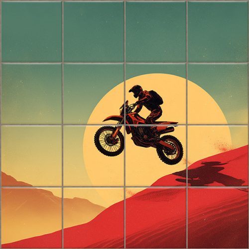 Motocross rider jumping decorative tile mural