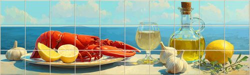 Lobster Tile Mural with Lemon & Olive Oil