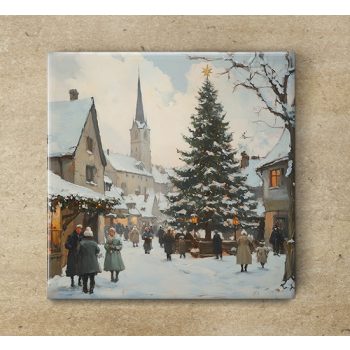 Christmas in the town - tile trivet