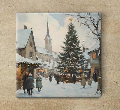 Christmas in the town - tile trivet