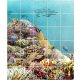 Tile mural with tropical fish, coral reef, and sea turtle