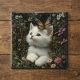 Kittem with butterfly and dandelion - ceramic tile trivet