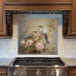 Romantic ceramic tile mural with two birds and rose branches