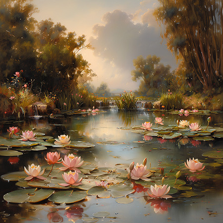 Tó vízililiomokkal - tapéta (300x300 cm)