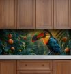 Colorful toucan on a tropical branch with berries in sunlit jungle – exotic tile mural