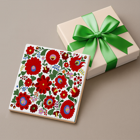 Matyó mintás ajándék kerámia edényalátét csempe