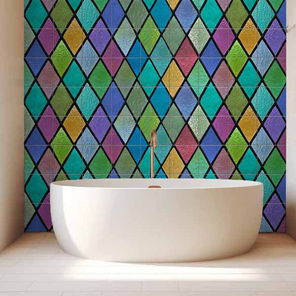 fürdőszoba csempe ólomüveg mintás