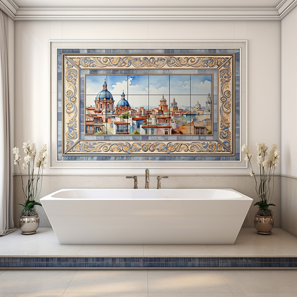 Dekoratív csempe fürdőkád felett